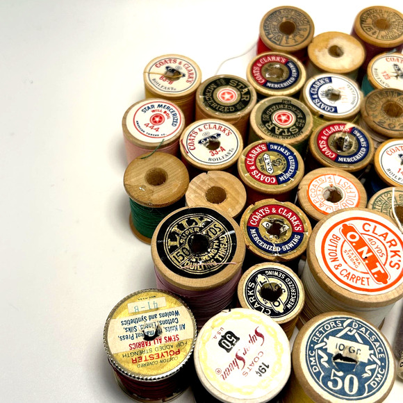 Vintage Thread On Wooden Spools Lot of 32 - Picture 2 of 12